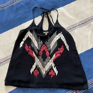 Ecoté beaded navy blue top with gorgeous tie back!